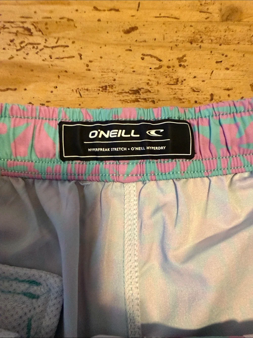 O'Neill Pink and Mint Pattern Swim Trunks